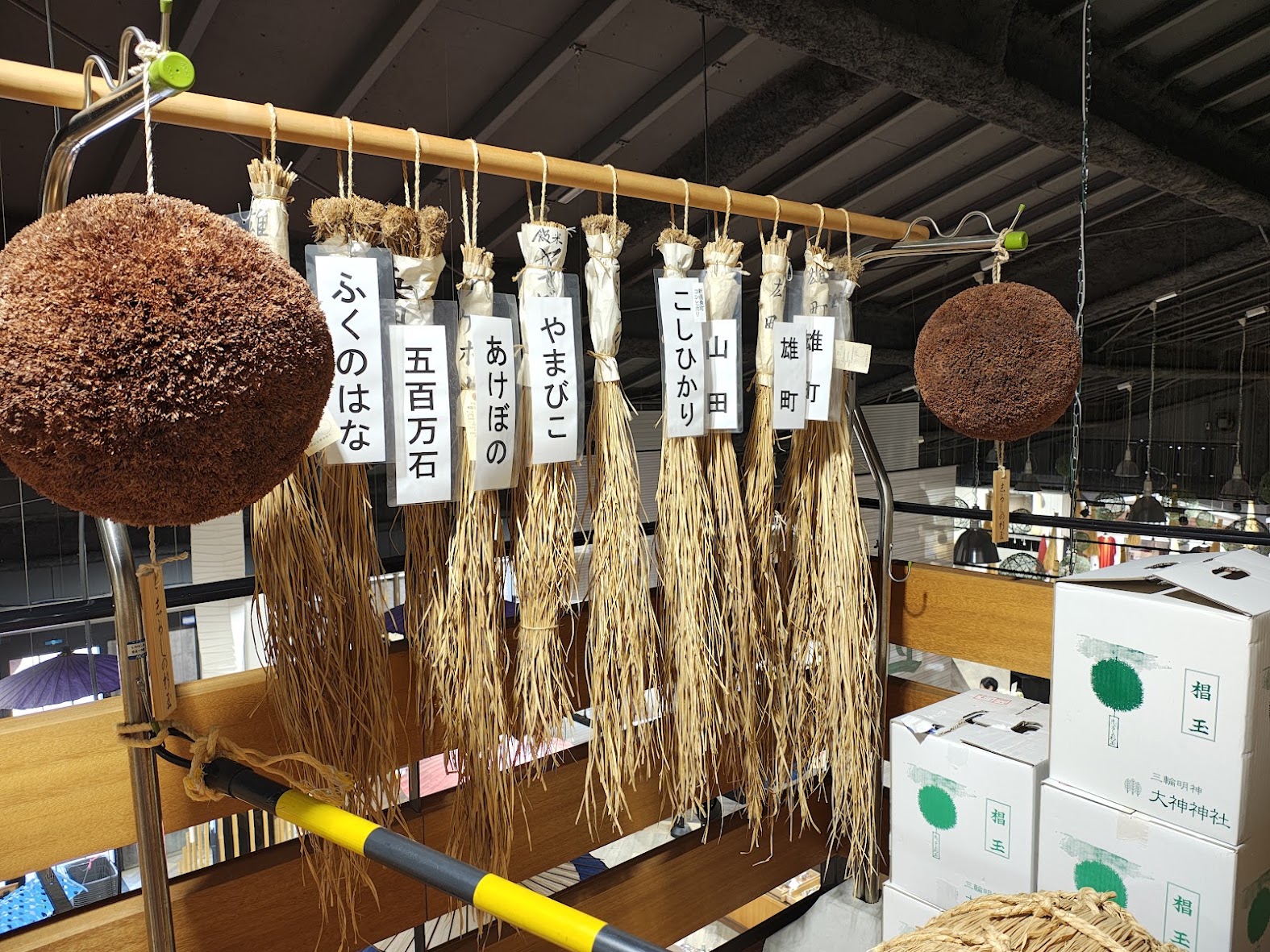 浜福鶴吟醸工房に展示されている酒米資料の稲の藁